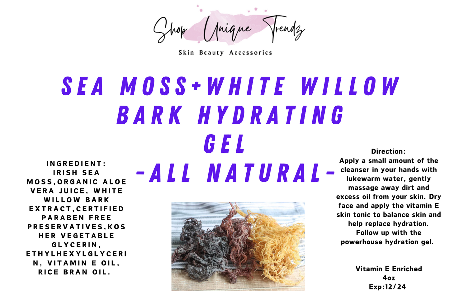 Seamoss & White Willow Bark Hydrating Gel